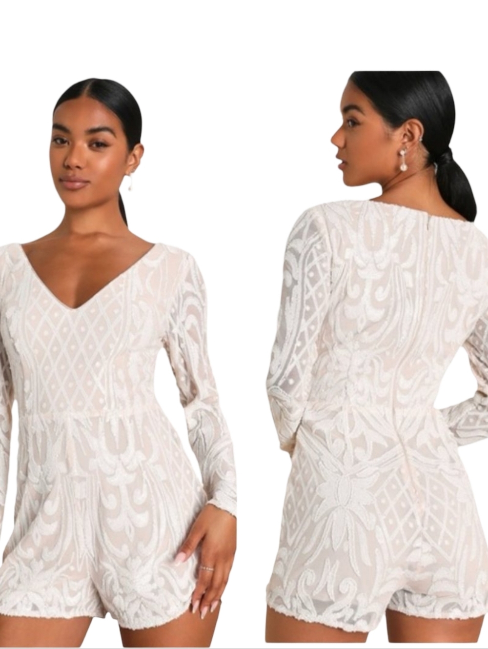 Lulus Catch a Spark White Sequin Romper NWT